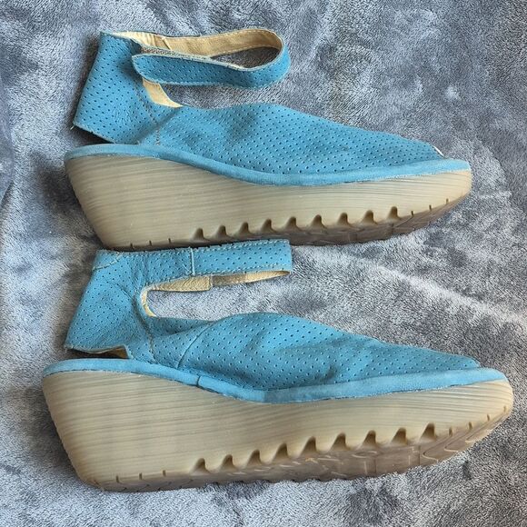 Fly London Women's Size 39 Teal Leather Wedge Shoe - Picture 6 of 9